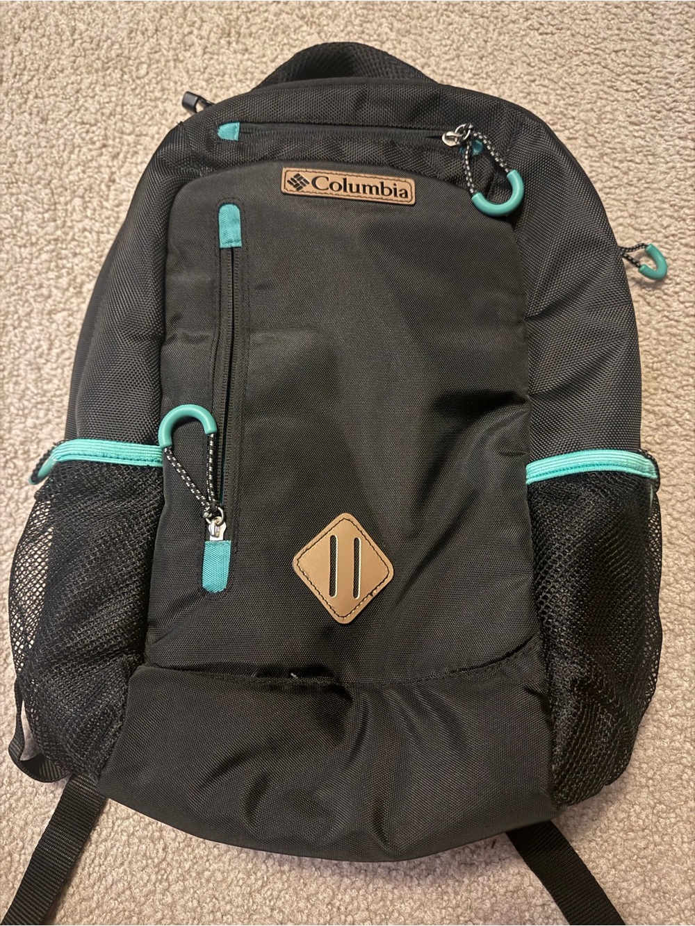 Columbia Black Diaper Bag Backpack with Teal Accents